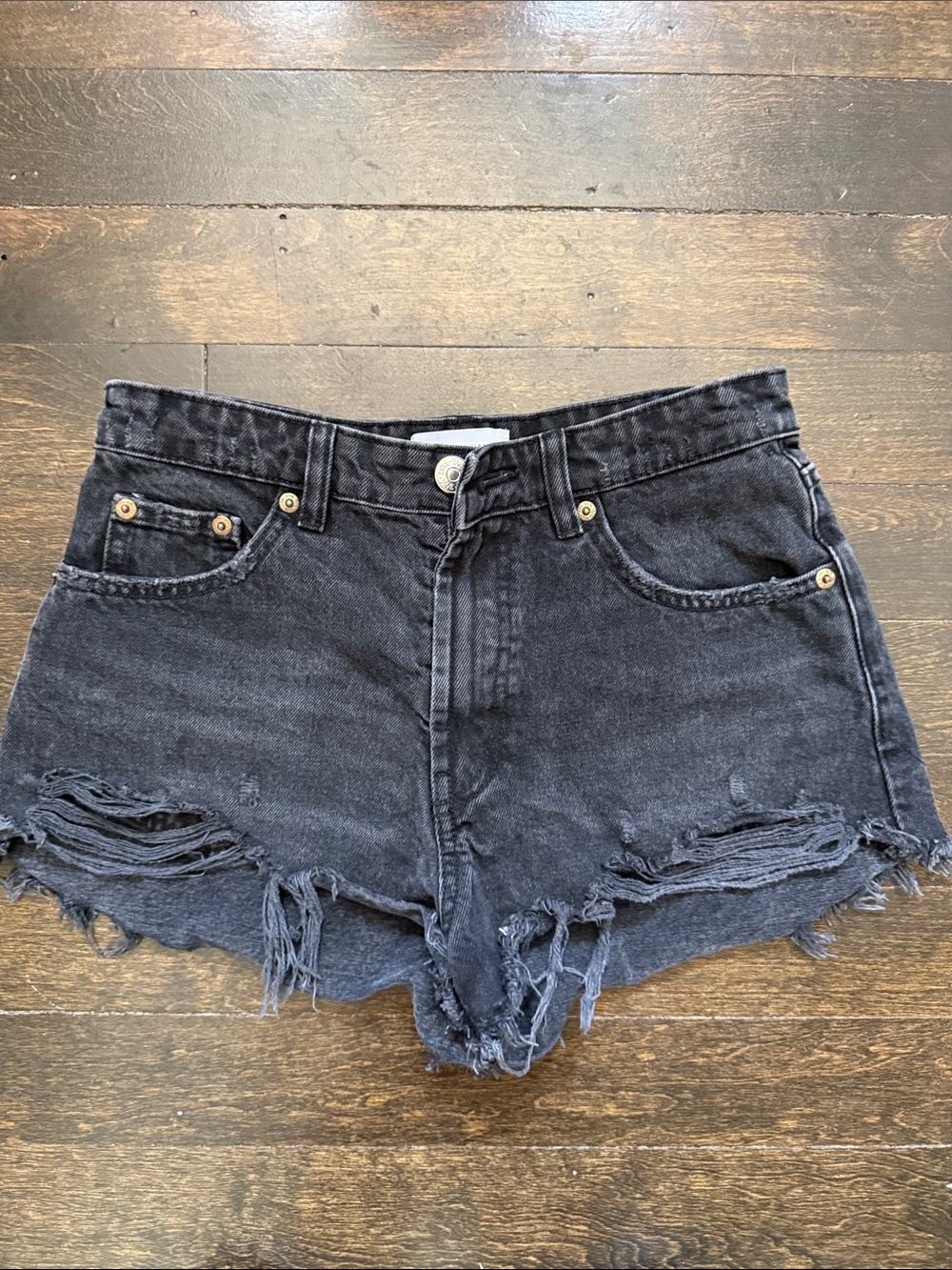 Zara Black Distressed Denim Jean Shorts
